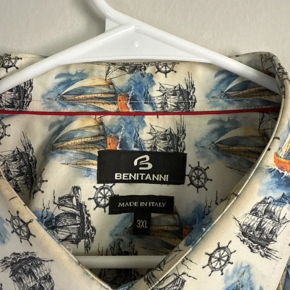 Benitanni Marco Vintage Boat Men's Italian Luxury Nautical Button Down Shirt 3xl